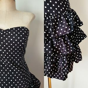 Vintage Dresses - 80s Vtg Strapless Ruffled Blac Polka Dot Dress xs Vintage Dresses - 80s Vtg Strapless Ruffled Blac Polka Dot Dress xs